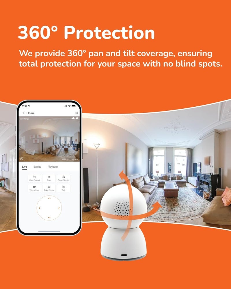 Sensforge 2.5K Indoor Pan-Tilt Dome Security Camera, AI Human & Pet Detection, 360° Coverage, Two-Way Audio, Dual-Band Wi-Fi (2.4G/5G), 64GB SD Card Included, No Monthly Fees - Image 4